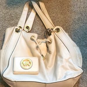 White Leather MK bag and coin purse set